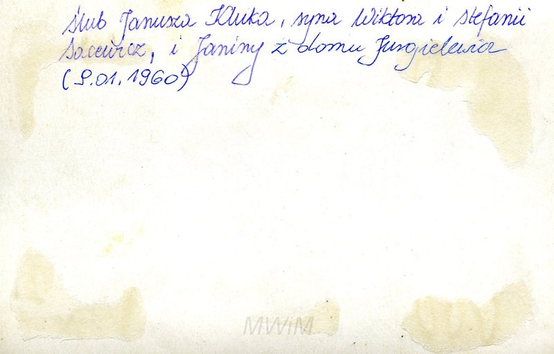 KKE 4056a.jpg - Rewers KKE 4056. Janusz Kluk i Janina Jurgielewicz, Lidzbark Warmiński, 26 XII 1960 r.